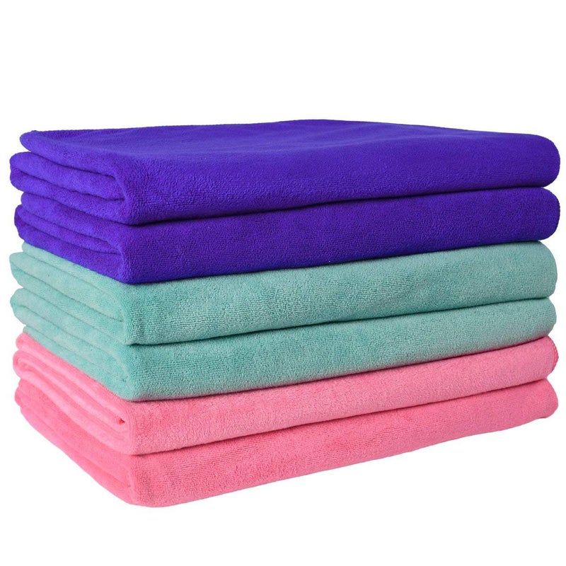 JML Microfiber Towels, Bath Towel Sets (6 Pack, 27" x 55") - Extra Absorbent, Fast Drying, Multipurpose for Bath, Swimming, Fitness, Sports, Yoga, Dark Blue/Green/Pink - Image 1